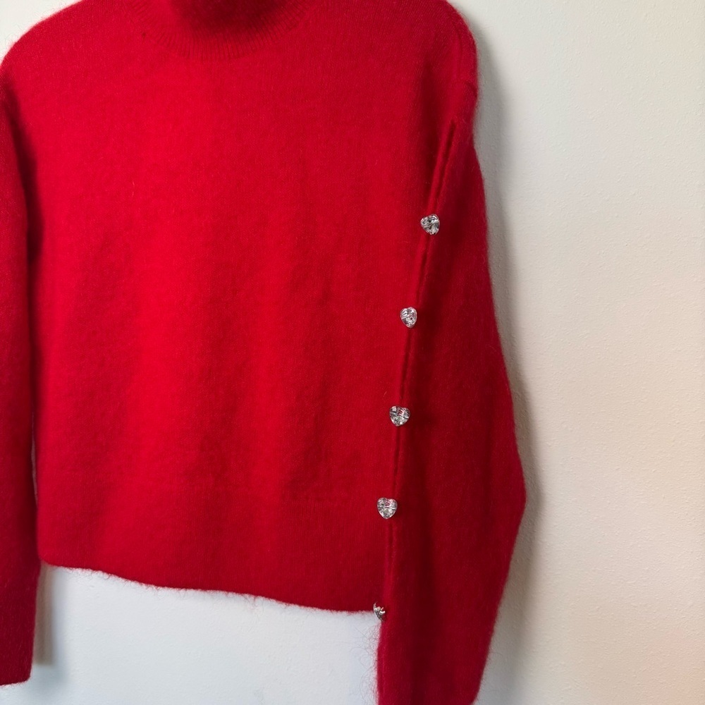 NWT & Other Stories Red Mohair Wool Rhinestone Cropped Sweater XS - Picture 9 of 11